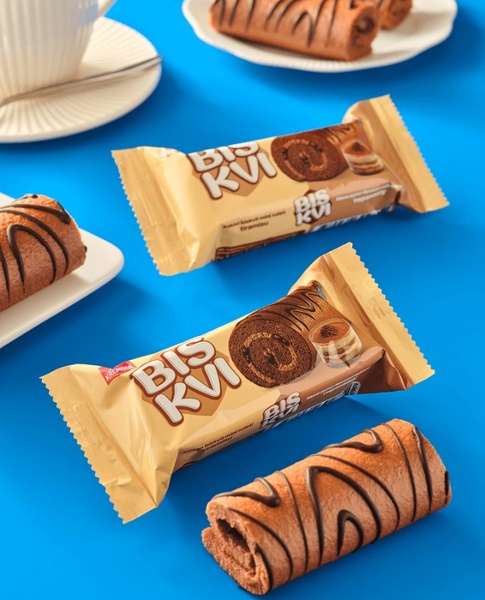 BISKVI Mini sponge cocoa roll with tiramisu cream and chocolate-flavored jelly