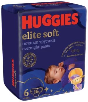 Huggies Elite Soft overnight pants, size 6 (15–25 kg)